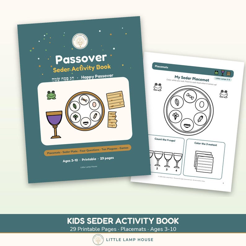 Passover Activity Book for Kids Printable, Seder Placemat, Ten Plagues Coloring, Four Questions, Pesach Games Ages 3-10 PDF image 1