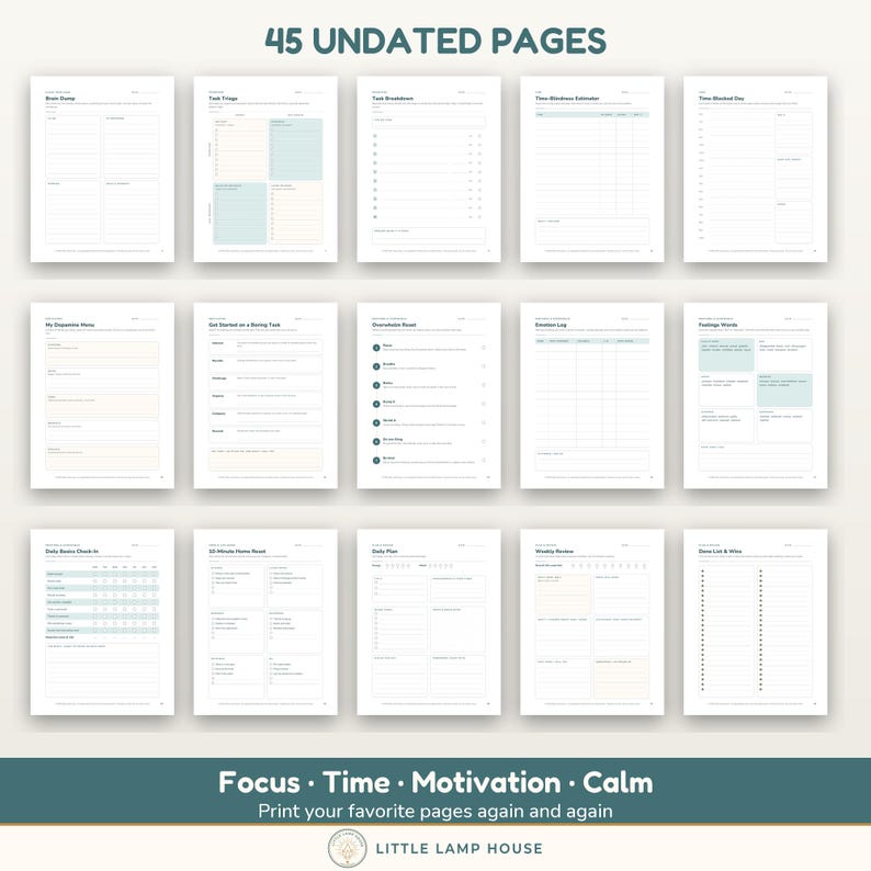ADHS-Arbeitsbuch für Erwachsene (druckbar), Arbeitsblätter zu exekutiven Funktionen, Emotionsregulation, Brain Dump, ADHS-Toolkit, undatiertes PDF Bild 2
