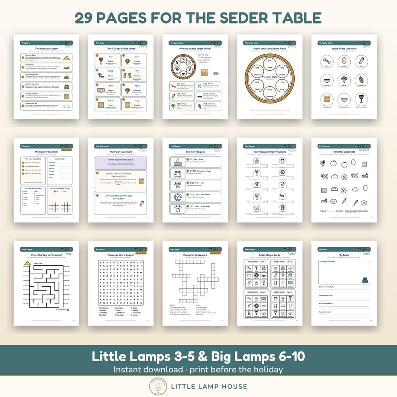 Passover Activity Book for Kids Printable, Seder Placemat, Ten Plagues Coloring, Four Questions, Pesach Games Ages 3-10 PDF image 2