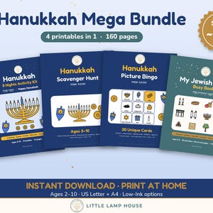 Hanukkah Mega Bundle Printable, Chanukah Activity Kit, Bingo, Scavenger Hunt, Jewish Busy Book, Kids Activities Ages 2-10 PDF