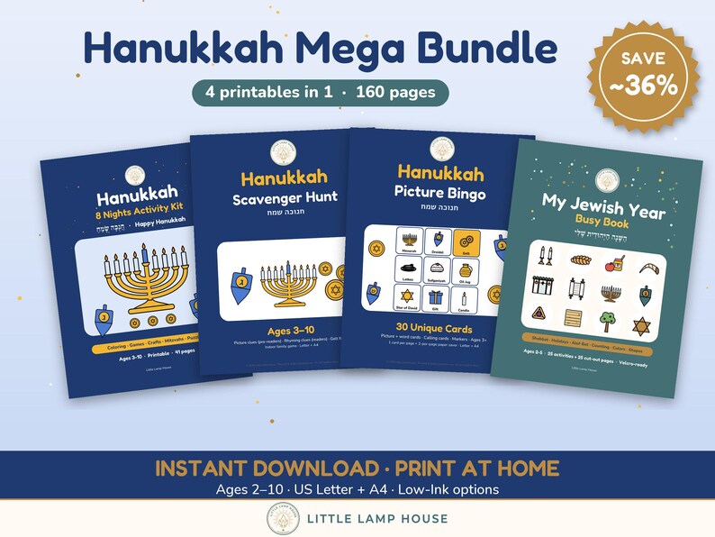 Hanukkah Mega Bundle Printable, Chanukah Activity Kit, Bingo, Scavenger Hunt, Jewish Busy Book, Kids Activities Ages 2-10 PDF image 1