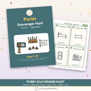 Purim Scavenger Hunt Printable for Kids, Purim Party Game, Hamantaschen Hunt Clues, Jewish Holiday Indoor Game Ages 3-10 PDF