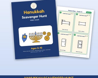 Hanukkah Scavenger Hunt Printable Kids, Chanukah Treasure Hunt Clues, Jewish Family Indoor Game Ages 3-10 PDF