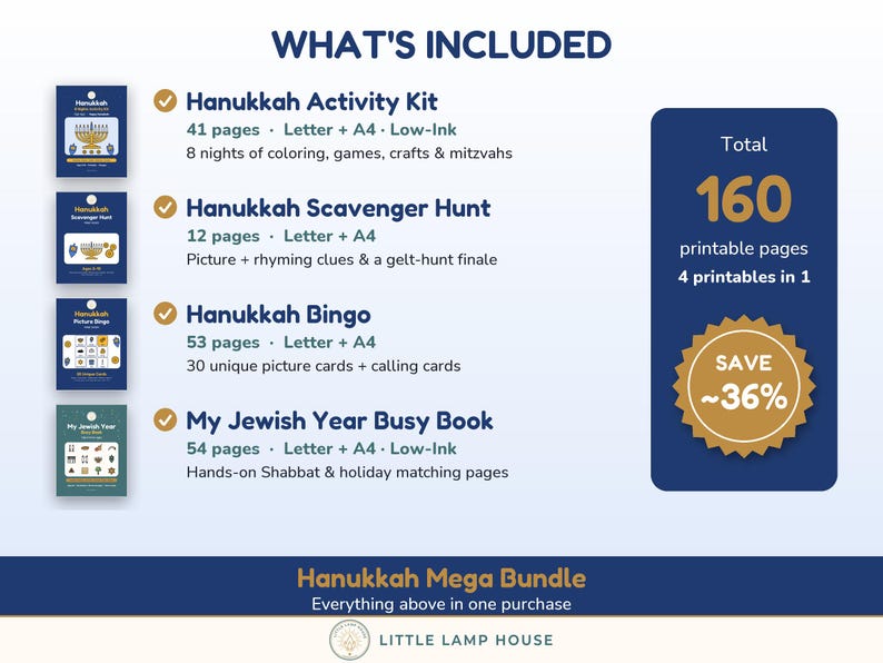 Hanukkah Mega Bundle Printable, Chanukah Activity Kit, Bingo, Scavenger Hunt, Jewish Busy Book, Kids Activities Ages 2-10 PDF image 2