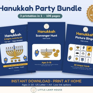 Hanukkah Bundle Printable for Kids, Chanukah Activity Kit, Scavenger Hunt and Bingo, Jewish Family Party Games Ages 3-10 PDF
