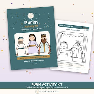 Purim Activity Kit Printable for Kids, Queen Esther Megillah Coloring, Masks, Games, Jewish Family Purim Fun Ages 3-10 PDF