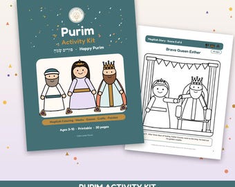 Purim Activity Kit Printable for Kids, Queen Esther Megillah Coloring, Masks, Games, Jewish Family Purim Fun Ages 3-10 PDF