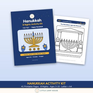 Hanukkah Activity Kit Printable for Kids, 8 Nights Chanukah Games Coloring Mazes, Jewish Family PDF Ages 3-10 image 1