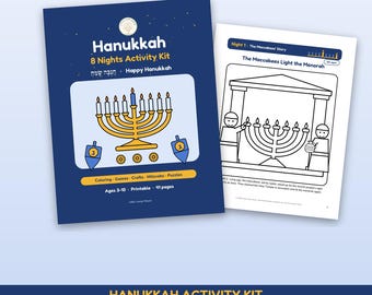 Hanukkah Activity Kit Printable for Kids, 8 Nights Chanukah Games Coloring Mazes, Jewish Family PDF Ages 3-10