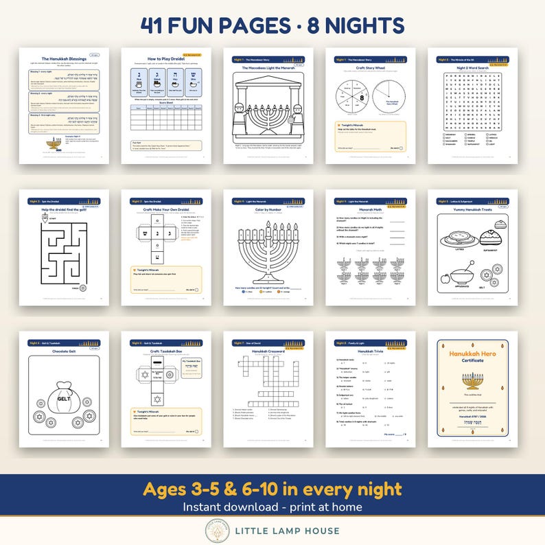 Hanukkah Activity Kit Printable for Kids, 8 Nights Chanukah Games Coloring Mazes, Jewish Family PDF Ages 3-10 image 2