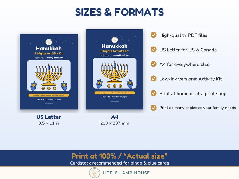 Printbaar Chanoeka-pakket voor kinderen, Chanoeka-activiteitenset, speurtocht en bingo, Joodse familiespellen voor kinderen van 3-10 jaar (PDF) afbeelding 4