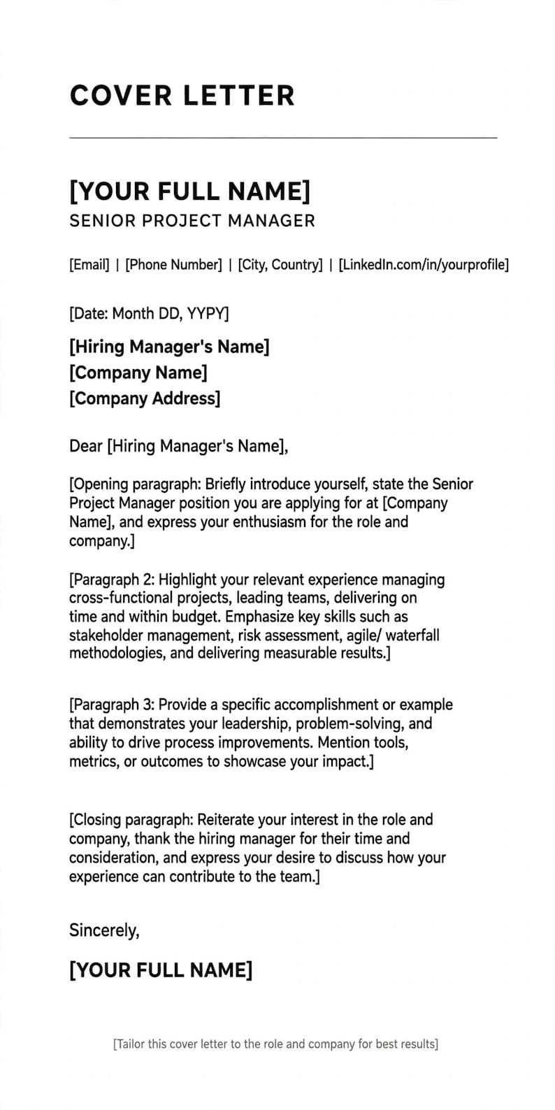 Senior Project Manager Resume Template ATS, Executive Project Manager ...
