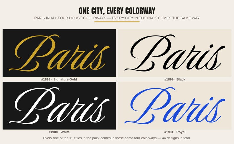 EURO CITIES — Luxurious Script Collection · 44 City Name Logo Designs · 11 Cities × 4 Colorways · Bundle #LUX-44 image 5