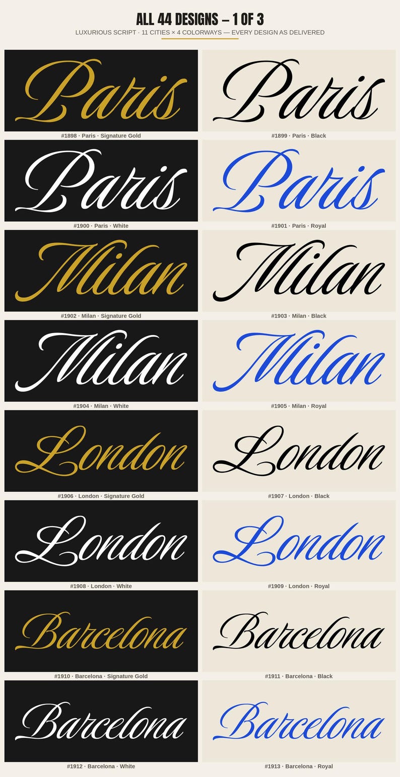 EURO CITIES — Luxurious Script Collection · 44 City Name Logo Designs · 11 Cities × 4 Colorways · Bundle #LUX-44 image 2