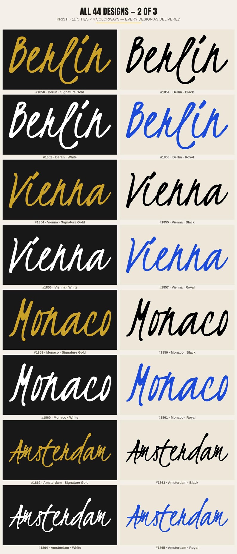 EURO CITIES — Kristi Script Collection · 44 City Name Logo Designs · 11 Cities × 4 Colorways · Bundle #KRISTI-44 image 3