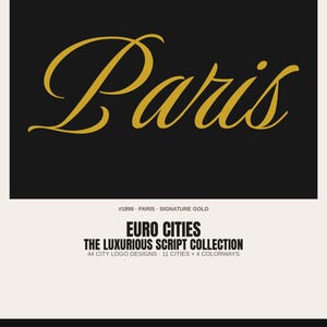 EURO CITIES — Luxurious Script Collection · 44 City Name Logo Designs · 11 Cities × 4 Colorways · Bundle #LUX-44