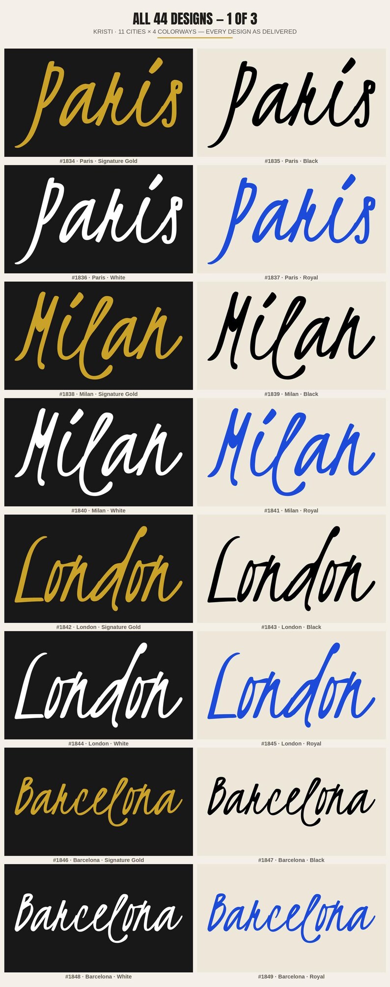 EURO CITIES — Kristi Script Collection · 44 City Name Logo Designs · 11 Cities × 4 Colorways · Bundle #KRISTI-44 image 2