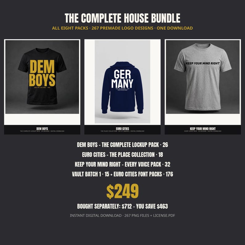 The Complete House Bundle · All 267 Premade Logo Designs · Every Pack In The Shop · Save 463 bild 1