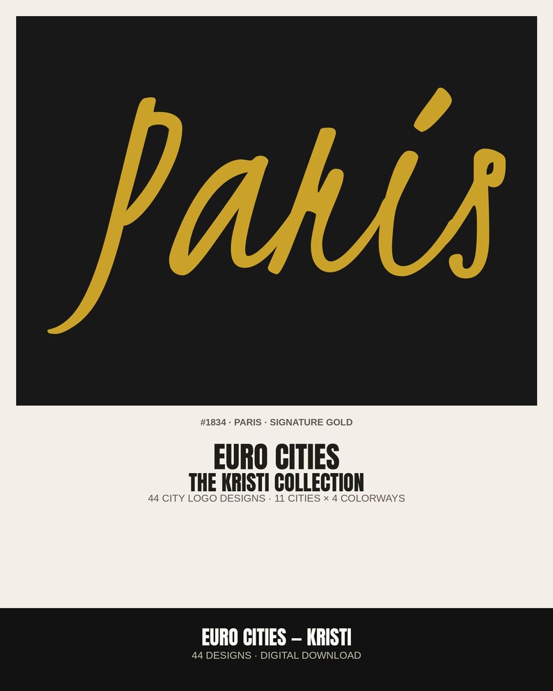 EURO CITIES — Kristi Script Collection · 44 City Name Logo Designs · 11 Cities × 4 Colorways · Bundle #KRISTI-44 image 1