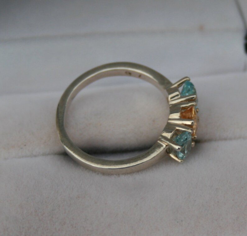 Topaz Ring Precious Topaz and Sky Blue Topaz Three Stone Ring November Birthstone Ring
