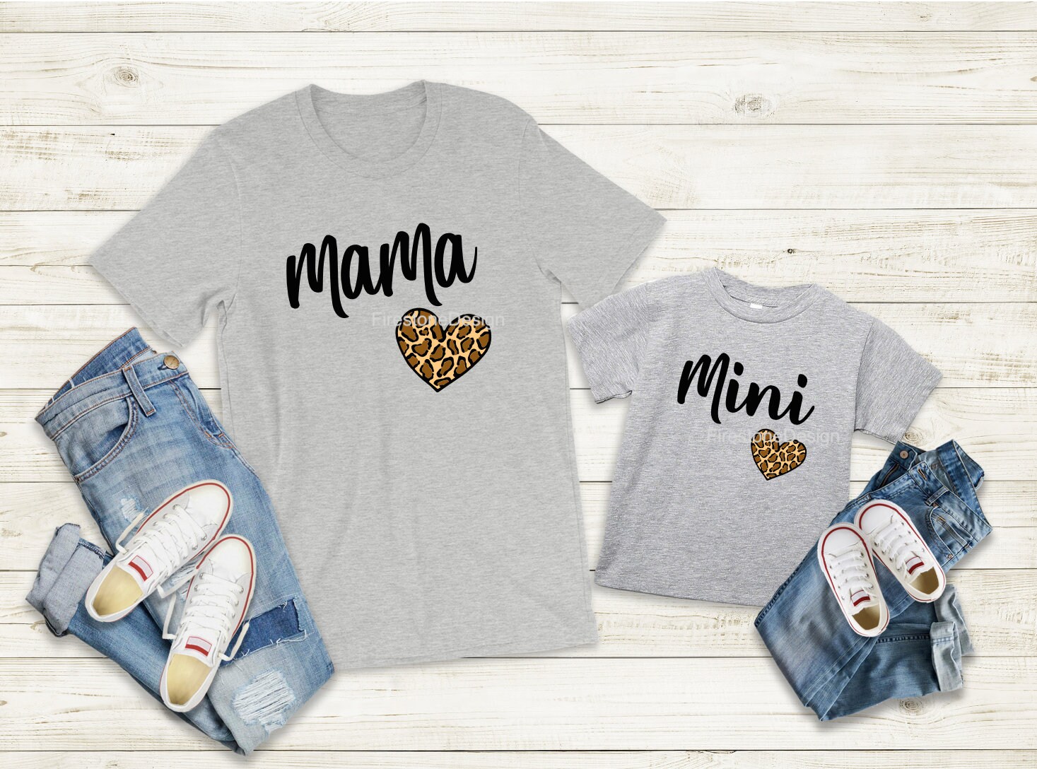 Mama and Mini Leopard layered heart no patterned vinyl | Etsy