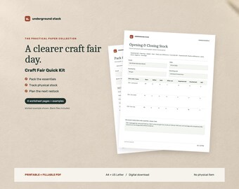 PDF-planerare för hantverksmässa: Packningschecklista, lagerinventering, kassaregister och påfyllningskit