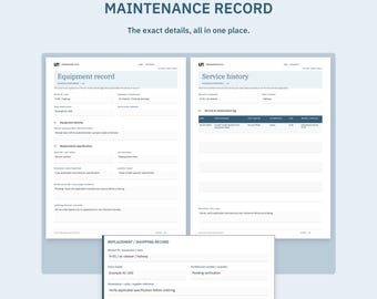 Home Filter and Maintenance Record | Equipment, Part Details, Care Schedule and Shopping Cards | Fillable Printable PDF