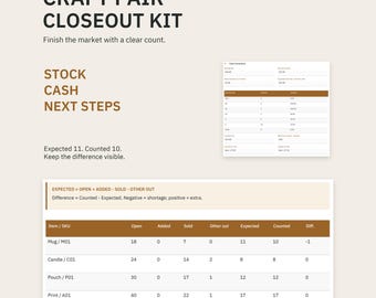 Craft Fair Closeout Kit | Stock Reconciliation, Cash Count and Vendor Checklist | Fillable PDF, Printable A4 and Letter