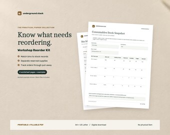 Verkstadsinventering i PDF-format: Lagerplatskort, leveransräkning, leverantörsjämförelse och ombeställningslogg