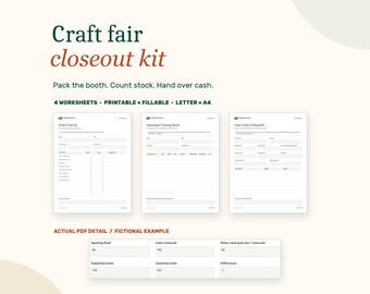 Printbaar PDF-bestand voor inventarisatie en kascontrole van ambachtsbeurzen, afsluitingspakket voor verkopers
