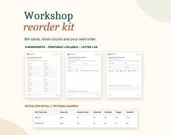 Werkplaatsinventaris- en nabestellijsten (PDF), afdrukbare bakkaarten