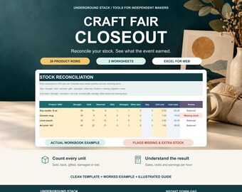 Craft Fair Inventory Tracker for Excel Web | Stock Reconciliation & Event Earnings
