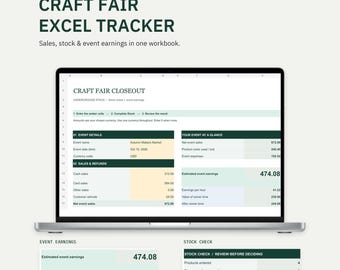 Craft Fair Closeout Excel Workbook | Event Earnings, Stock Reconciliation, Sales & Expense Tracker | XLSX Template