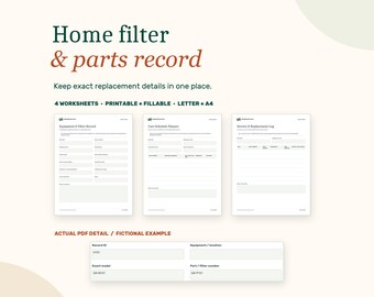 Logboek voor filters en vervangingsonderdelen, invulbaar onderhouds-pdf-bestand