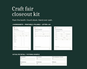 Craft Fair Stock & Cash Count Printable PDF, Vendor Closeout Kit