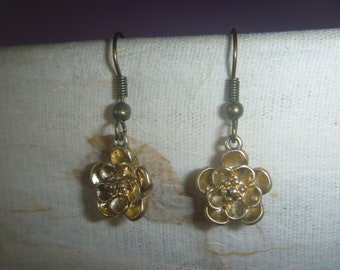 gold tone floral earrings, handmade dangle earrings