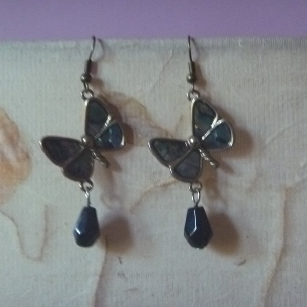 irridescent butterfly earrings, ecofriendly dangle butterfly earrings