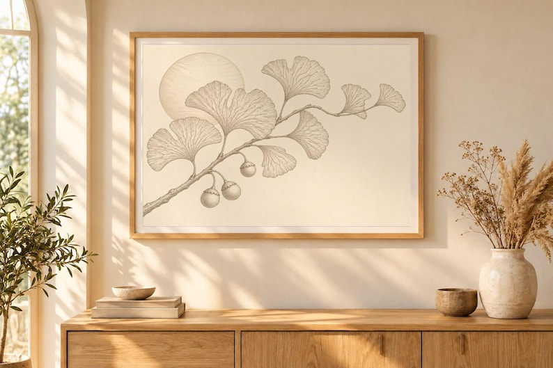 Cyberpunk Ginkgo Printable Wall Art, Circuit Leaf Clockwork Botanical Sun Print, Cyberpunk Series, Digital Download, Instant Download image 2