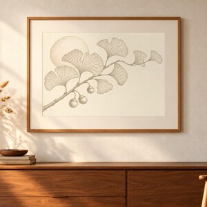 Cyberpunk Ginkgo Printable Wall Art, Circuit Leaf Clockwork Botanical Sun Print, Cyberpunk Series, Digital Download, Instant Download image 1