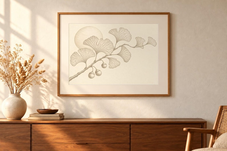 Cyberpunk Ginkgo Printable Wall Art, Circuit Leaf Clockwork Botanical Sun Print, Cyberpunk Series, Digital Download, Instant Download image 1