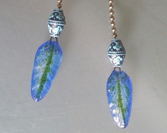 Bronzetone Fan Pull Warm White Opal Dichroic Sparkle Fused Glass Halloween Skull on Bronze-tone Ball Chain Ceiling Fan Light Pull pair