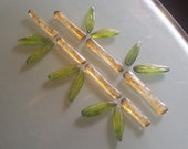 Cabochon 3.5 quot Bamboo Reed Leaves Handmade Primitive Original Leaf Mosaic 17pc Textured Sculpted Tesserae Assemblage All Cast Glass