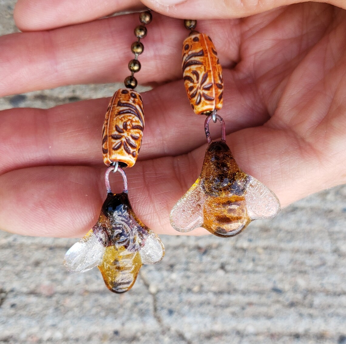 Fan Pull 1 Bees Honey Amber Brown Opaline Glass Save the | Etsy