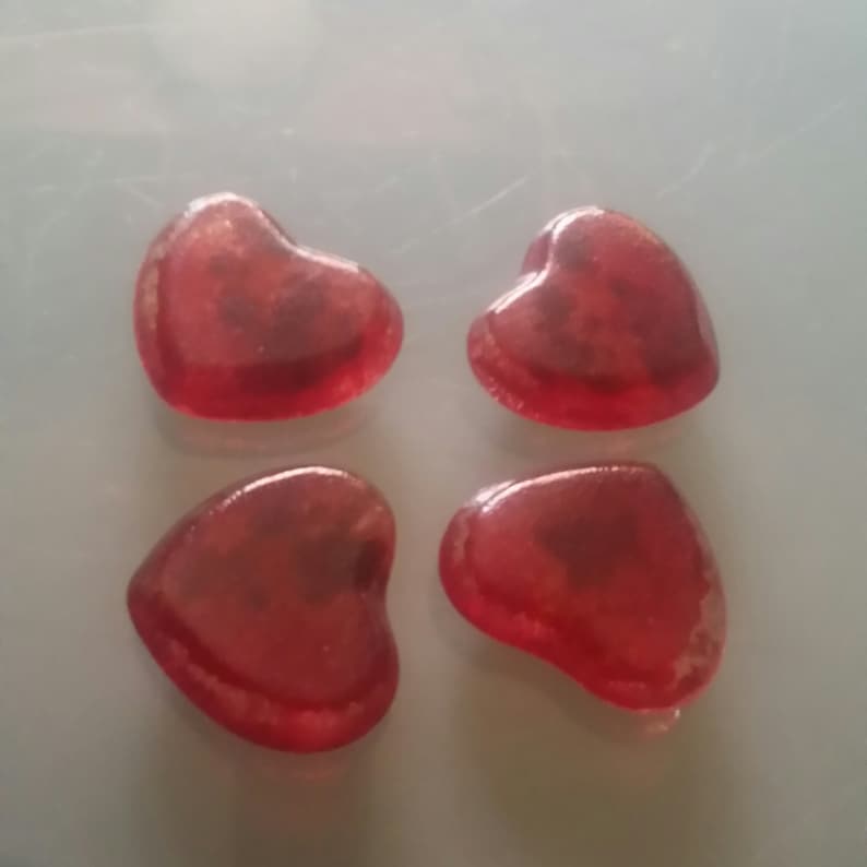 Cabochon 35mm Hearts Pink Garnet Red Carnelian Cast Glass 1-716 Valentine Heart Art Tile Gem for Mosaic and Assemblage Art