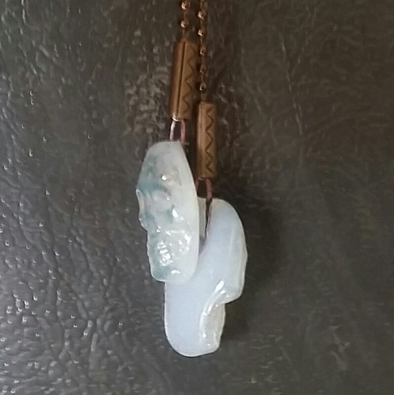 Bronzetone Fan Pull Warm White Opal Dichroic Sparkle Fused Glass Halloween Skull on Bronze-tone Ball Chain Ceiling Fan Light Pull pair