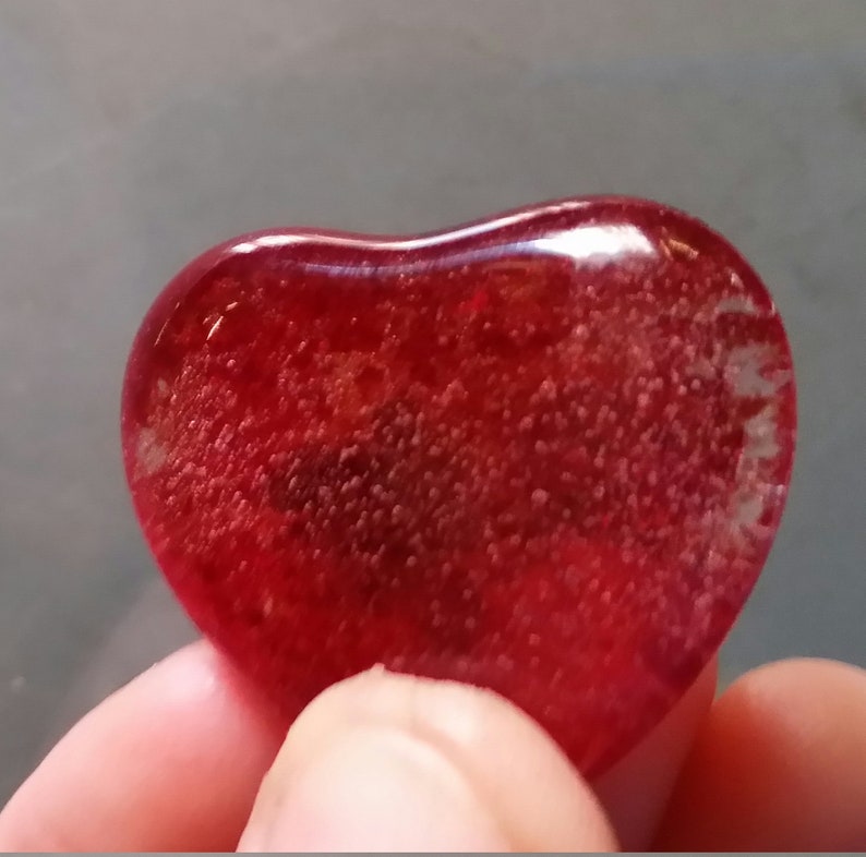 Cabochon 35mm Hearts Pink Garnet Red Carnelian Cast Glass 1-716 Valentine Heart Art Tile Gem for Mosaic and Assemblage Art