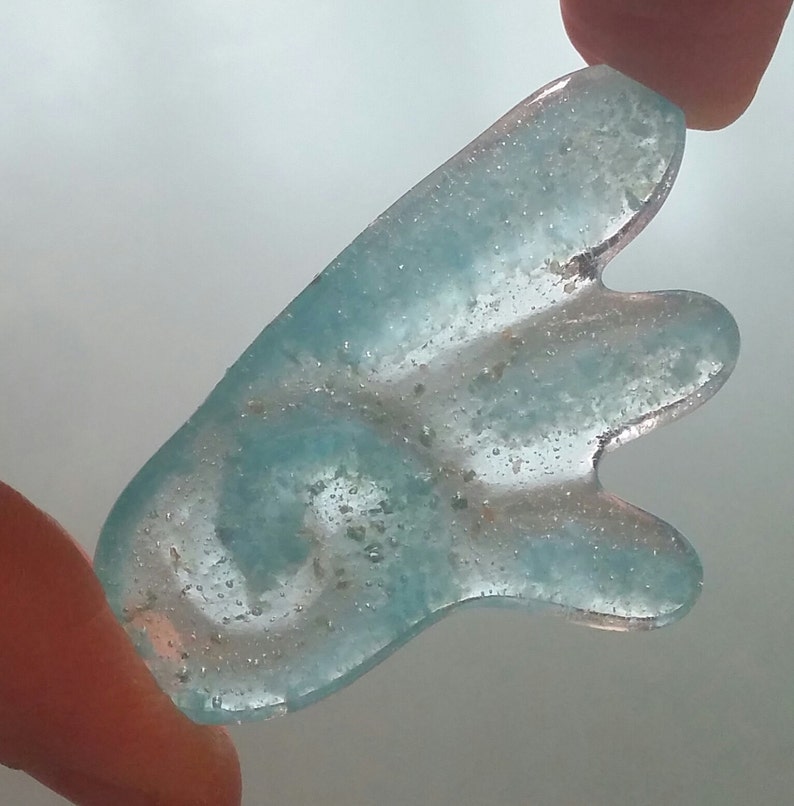 Cabochon 2 Wings Set 2 Picasso Style Wing Pair Cyan Turquoise Aqua Clear Fused Glass Cabochons
