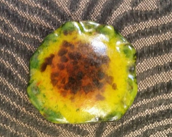 Button 1.5" Yellow Green Amber Fused Glass 1.5 inch Abstract Brooch Sew On Shank Button
