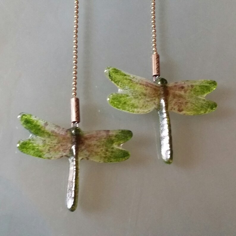 Fan Pull 3 25 Dragonfly Green Chartreuse Purple Opaline Glass Dragonflies Bronzetone Ball Chain Ceiling Fan Light Pull Pair Lamp Chain