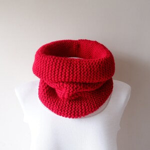 Hand Knitted Cowl in Carmen Red, Oversized Chunky Knit Cowl, Neckwarmer, Wool Blend, Winter Knit Accessories, Christmas, Gift for Her